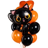 Большой черный кот с воздушными шариками №1500