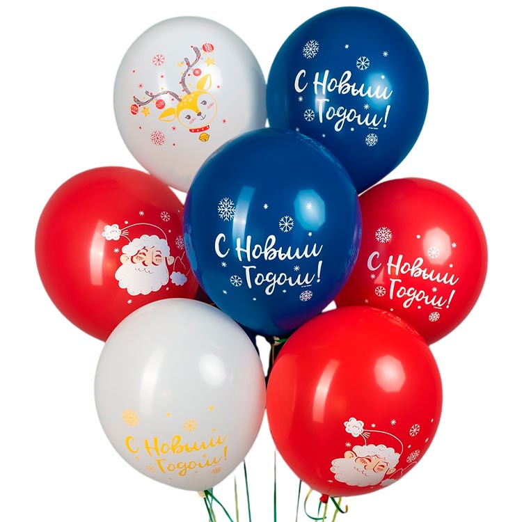 Шарики С новым годом с принтами Деда Мороза и оленя №1204
