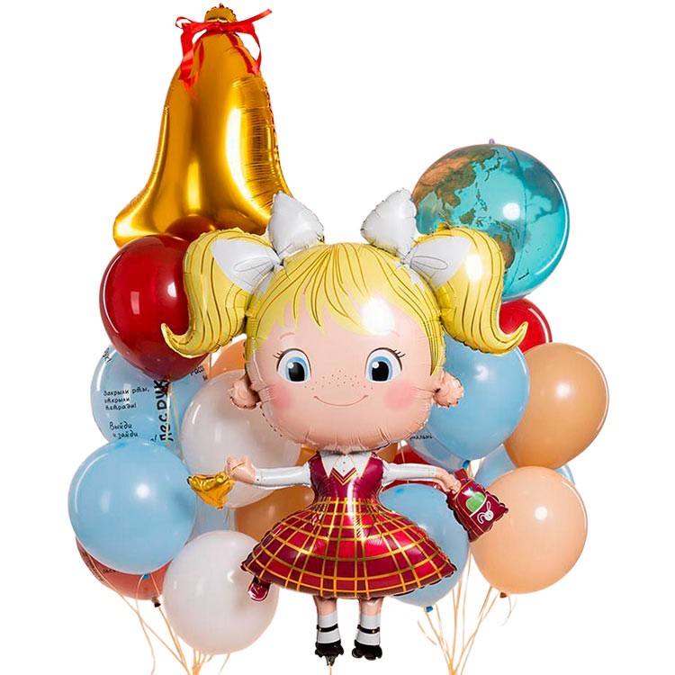 Воздушные шарики на 1 сентября с фигурой школьницы №1505