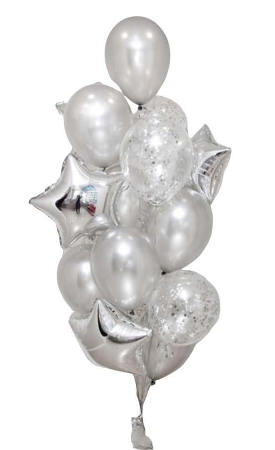 Набор из серебристых шариков и фольгированных звезд №548