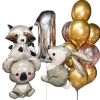 Шарики на 1 год с енотом, коалой и зайцем №1055