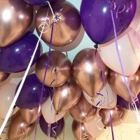Воздушные шарики под потолок золотистого и фиолетового цвета №1217