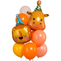 Воздушные шарики с фольгированными мордочками Льва и Жирафа №1328