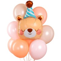 Воздушные шарики с фольгированной мордочкой мишки в колпаке №1331