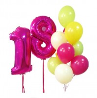 Композиция из 10 латексных шариков и фольгированной цифры 18 №490