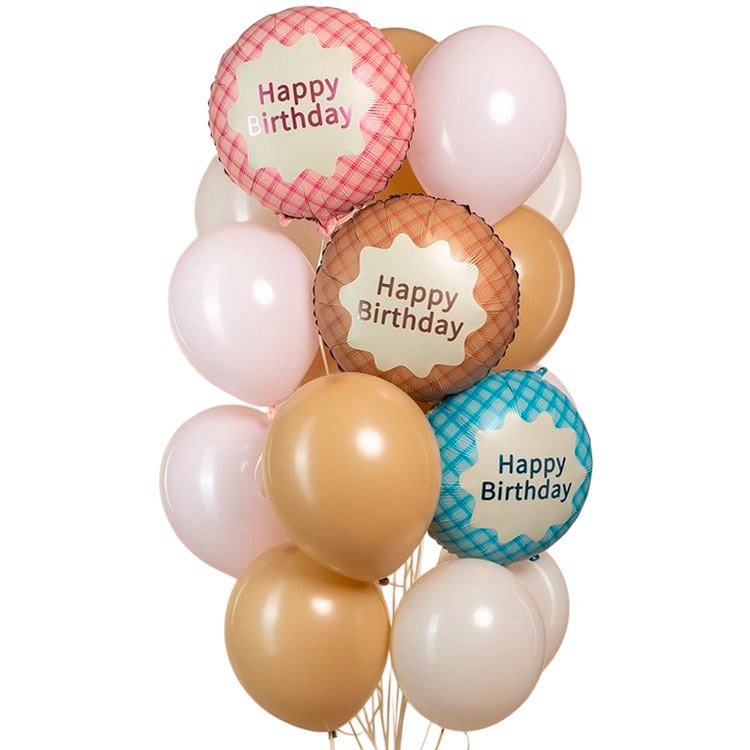 Набор из латексных и 3 фольгированных шариков Happy Birthday №1485